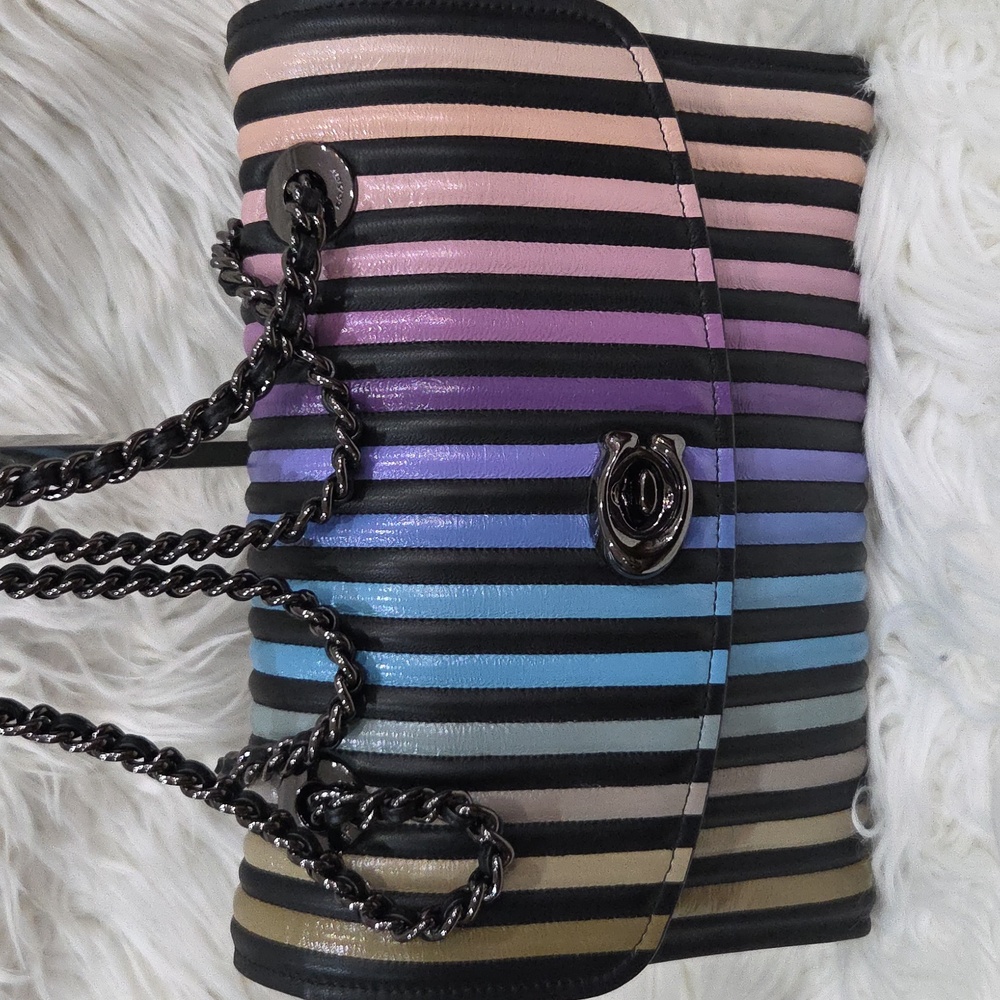 🌈🔹️COACH🔹️ Parker Ombrè Quilted Striped Multicolor Women's Bag + Wallet Set - Picture 8 of 17